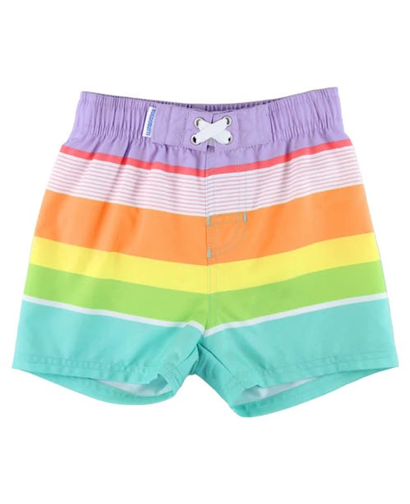 RuggedButts Baby Boys UPF50+ Swim Trunks in Island Rainbow at Nordstrom