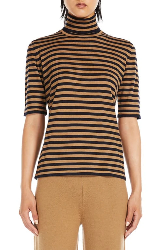 Max Mara Leisure Ubicato Stripe Wool Turtleneck Top in Navy at Nordstrom, Size Large