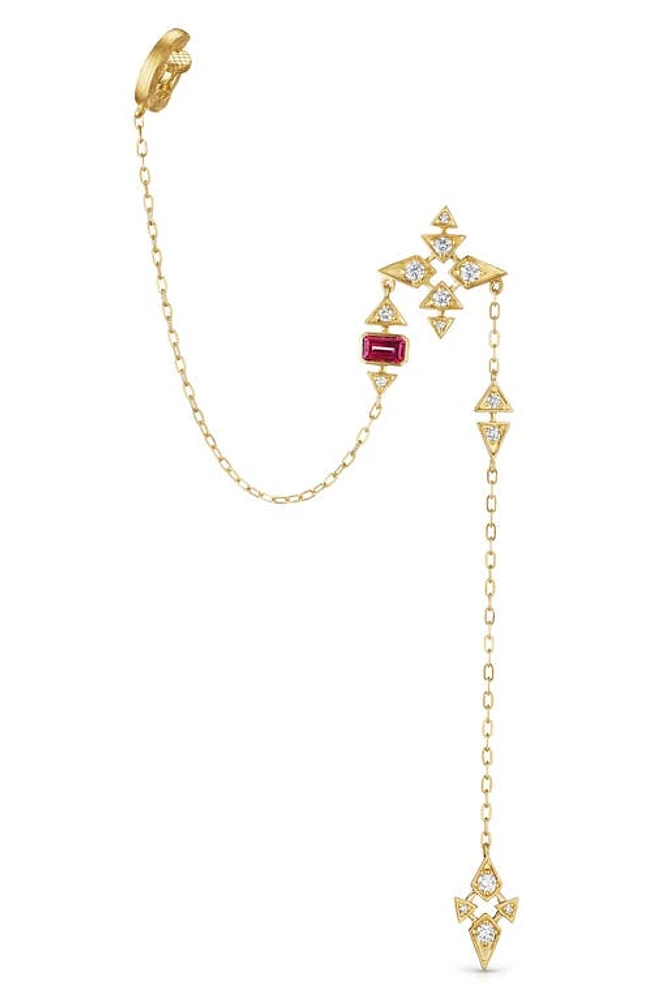 Hueb Onsa Diamond & Raspberry Rhodolite Chain Left Ear Cuff in Yellow Gold at Nordstrom