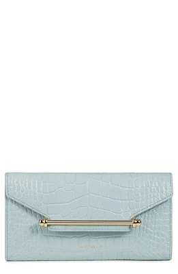 Strathberry Multrees Croc Embossed Leather Wallet on a Chain in Duck Egg Blue at Nordstrom