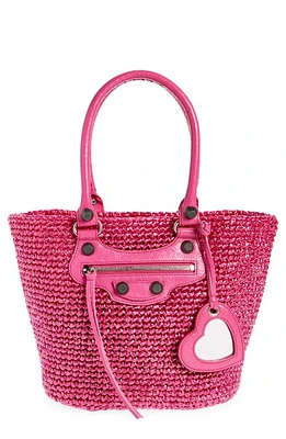 Balenciaga Small Le Cagole Nylon Raffia Tote in Light Pink at Nordstrom