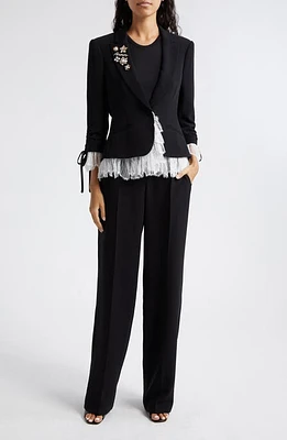 Cinq à Sept Le Petit Roxie Crystal & Imitation Pearl Detail Jacket Black/Ivory at Nordstrom,