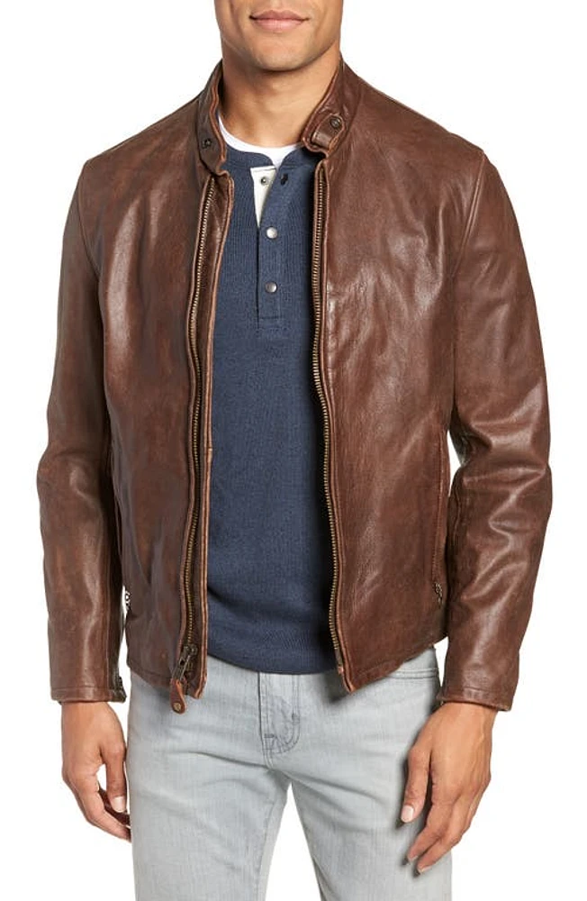 Schott NYC Café Racer Hand Vintaged Cowhide Leather Jacket at Nordstrom,