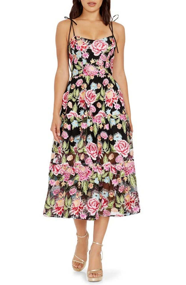 Dress the Population Dream Floral Embroidered Lace Midi Pink Rose Multi at Nordstrom,