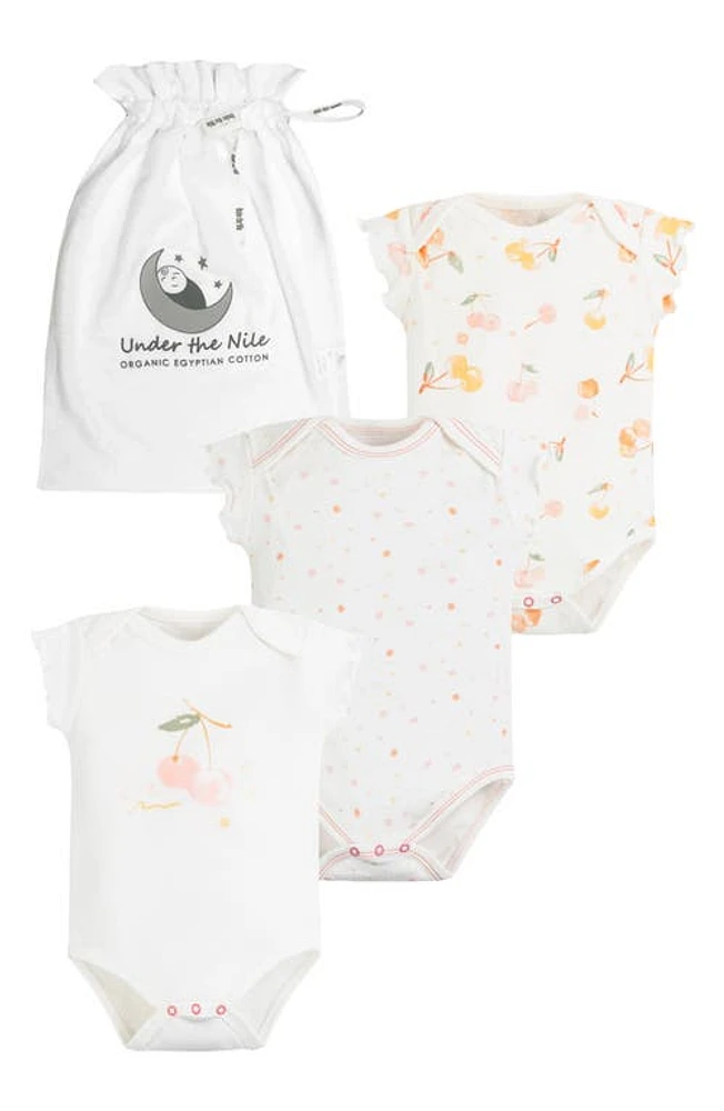 Under the Nile Cherry Assorted 3-Pack Bodysuits in White/Pink Multi at Nordstrom