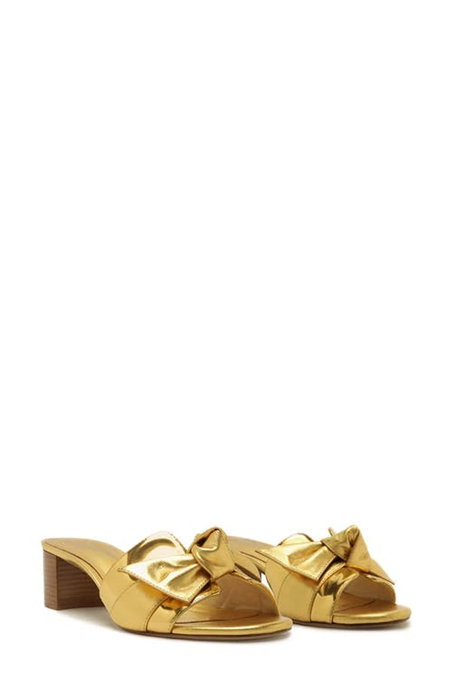 Alexandre Birman Maxi Clarita Bow Strap Block Heel Slide Sandal Golden at Nordstrom,