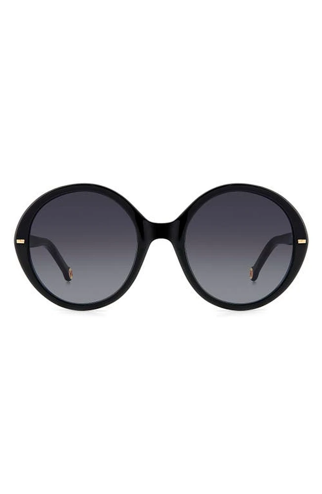 Carolina Herrera 55mm Round Sunglasses in Black /Grey Shaded at Nordstrom