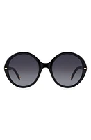 Carolina Herrera 55mm Round Sunglasses in Black /Grey Shaded at Nordstrom