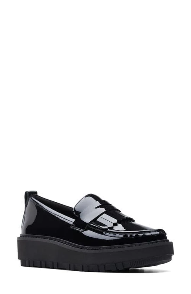 Clarks(r) Orianna Kiltie Wedge Penny Loafer Black Pat Lea at Nordstrom,