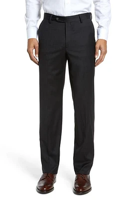 Berle Flat Front Modern Fit Gabardine Stretch Wool Trousers Charcoal at Nordstrom,