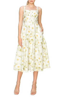 MELLODAY Floral Print A-Line Midi Dress Ivory Green at Nordstrom,