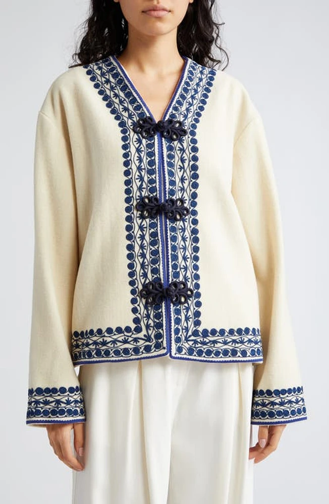 Bode Caracalla Vine Wool Jacket Ivory/Blue at Nordstrom,