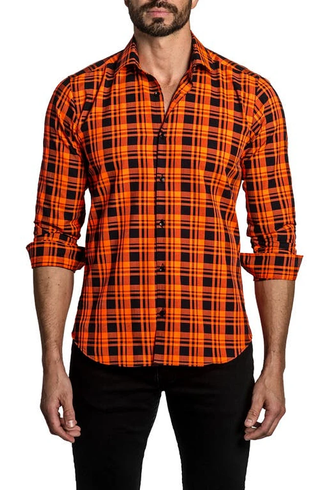 Jared Lang Plaid Button-Up Shirt in Orange Check at Nordstrom, Size Small