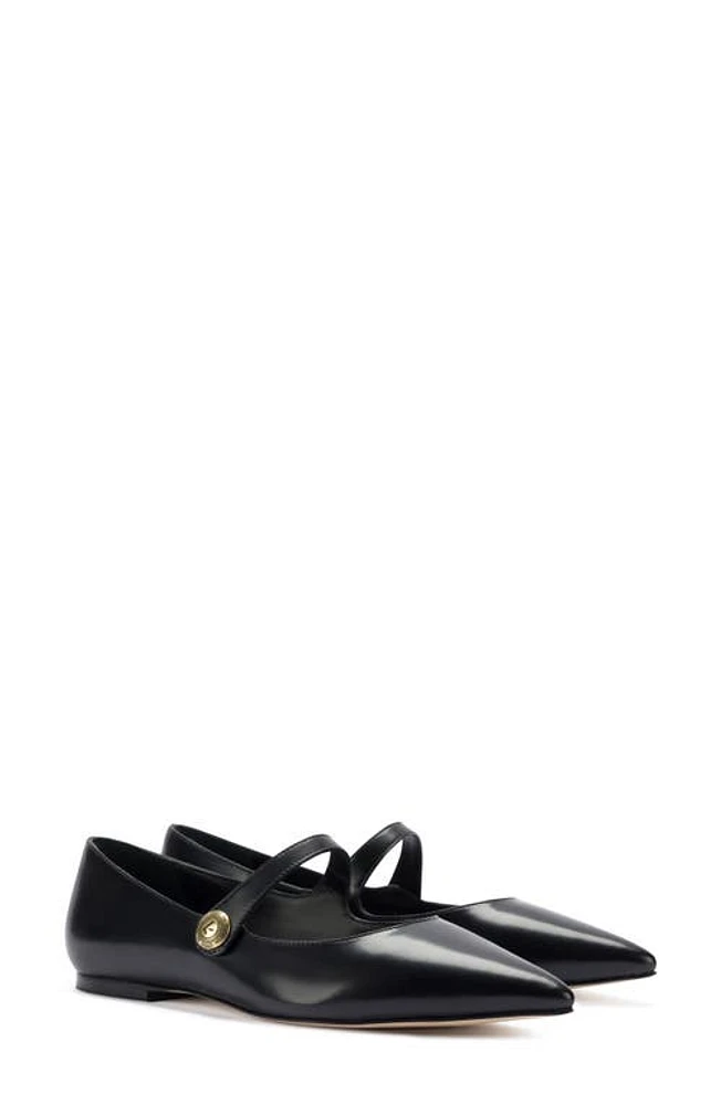 Larroudé Caroline Pointed Toe Mary Jane Flat Black at Nordstrom,