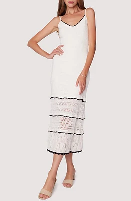 Lost + Wander Scallop Crush Midi Dress in Cream Black at Nordstrom, Size Medium