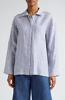 Max Mara Renania Stripe Linen Button-Up Shirt Optical White at Nordstrom,