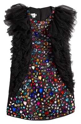 Lola & the Boys Kids' Bejeweled Gem Tulle Dress Black Multi at Nordstrom,