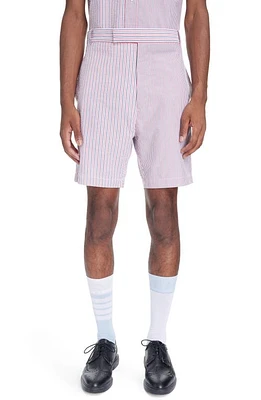 Thom Browne Mixed Stripe Cotton Straight Leg Shorts Rwbwht at Nordstrom,