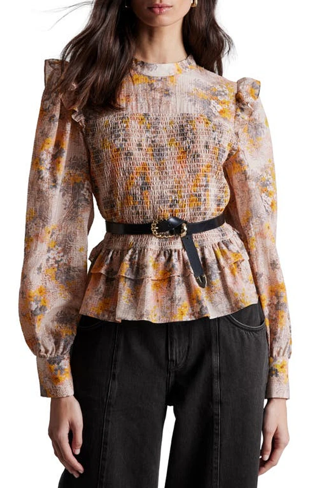 & Other Stories Niko Floral Smocked Peplum Top Pink Yellow at Nordstrom, Regular