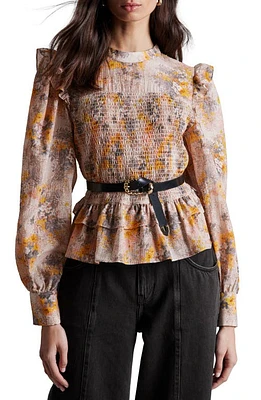 & Other Stories Niko Floral Smocked Peplum Top Pink Yellow at Nordstrom, Regular