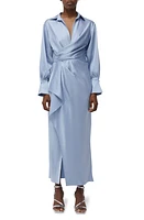 Simkhai Talita Drapey Long Sleeve Satin Shirtdress Marina Blue at Nordstrom,