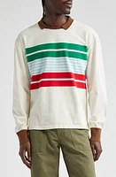 Drake's Long Sleeve Stripe Cotton Rugby T-Shirt White Green And Blue at Nordstrom,