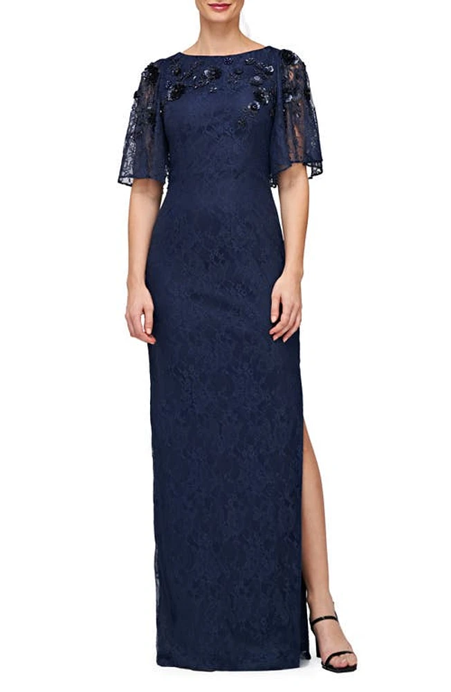 JS Collections Kalani Embellished Lace Gown Navy at Nordstrom,