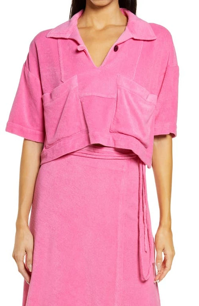 KkCo Crop Terry Cloth Shirt Flamingo at Nordstrom,