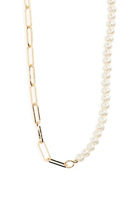 BP. Imitation Pearl & Paper Clip Chain Necklace in Gold Multi at Nordstrom