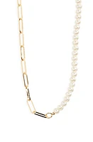 BP. Imitation Pearl & Paper Clip Chain Necklace in Gold Multi at Nordstrom