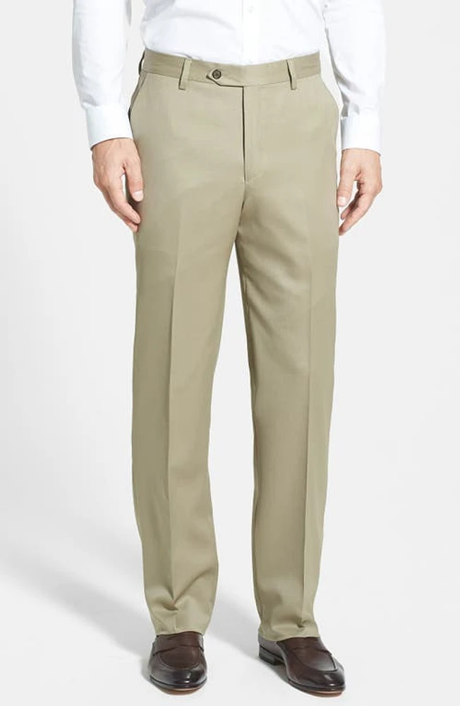 Berle Flat Front Classic Fit Wool Gabardine Dress Pants Tan at Nordstrom, X