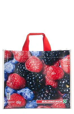 Balenciaga Medium Antwerp Print Leather Shopper in Blueberry/Bread at Nordstrom