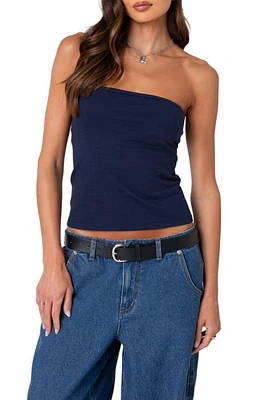 EDIKTED Stretch Cotton Tube Top Navy at Nordstrom,