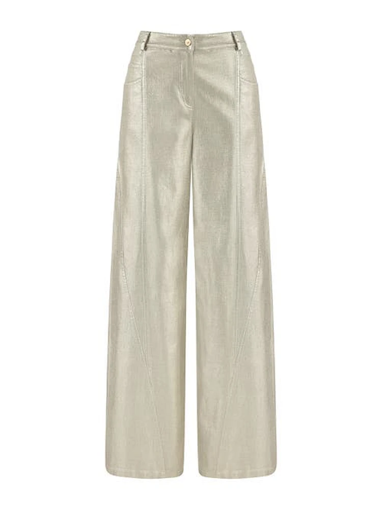 Nocturne Metallic Printed Pants in Metallic Gold at Nordstrom