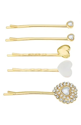 Ettika Assorted 5-Pack Crystal & Imitation Pearl Heart Hair Pins in Gold at Nordstrom