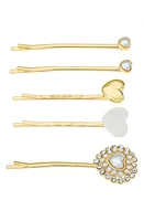 Ettika Assorted 5-Pack Crystal & Imitation Pearl Heart Hair Pins in Gold at Nordstrom