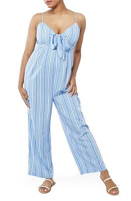 Ingrid & Isabel Stripe Tie Front Maternity Jumpsuit Blue Thin at Nordstrom,