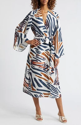 DIARRABLU Awa Print Long Sleeve Wrap Maxi Dress White at Nordstrom,