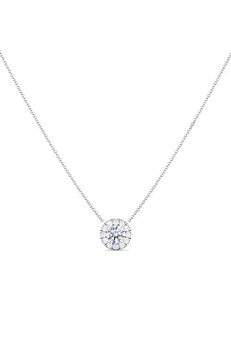 HauteCarat Round Brilliant Halo Lab Created Diamond Pendant Necklace in 18K Gold at Nordstrom