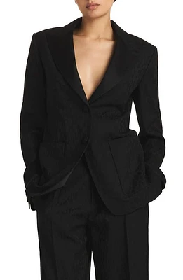 St. John Evening Leopard Jacquard Stretch Wool Blazer Black at Nordstrom,