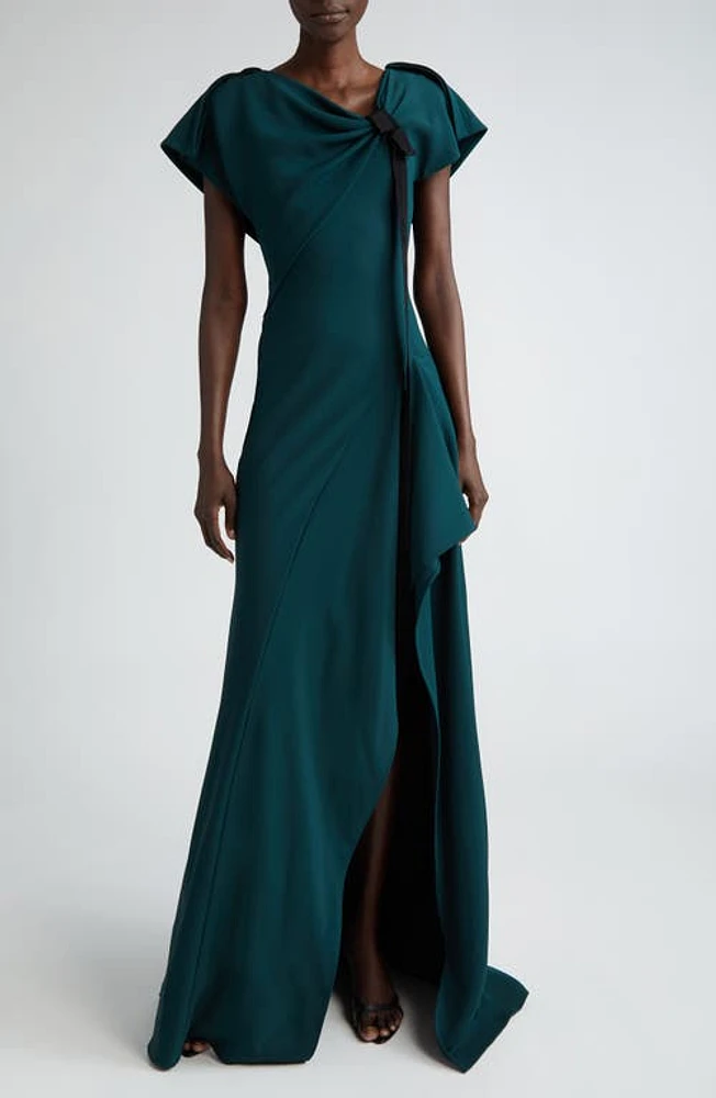 Jason Wu Collection Tie Detail Short Sleeve Crepe Gown Hunter Green at Nordstrom,