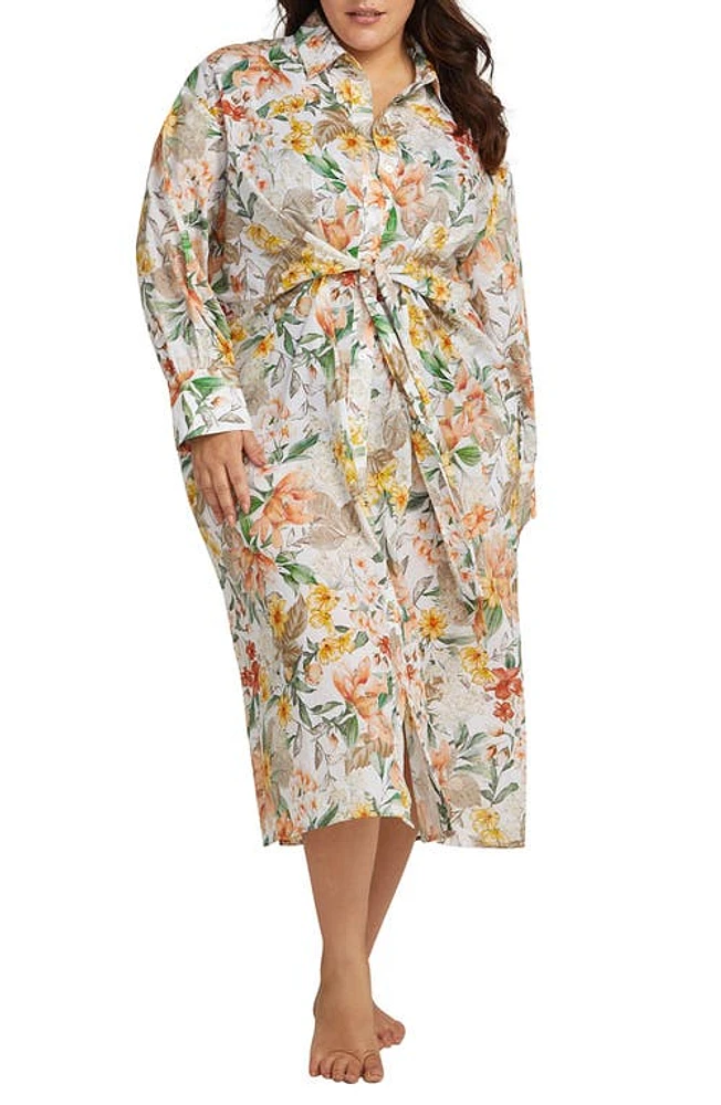 Artesands La Dolce Vita Mahler Long Sleeve Cover-Up Dress in White at Nordstrom, Size 16-18 Us