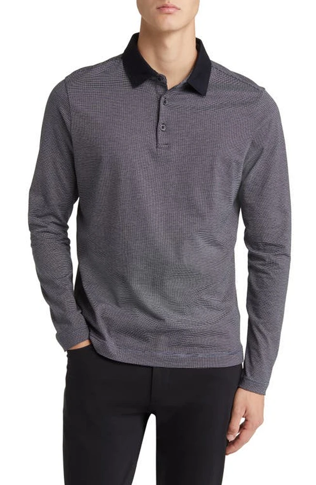 Robert Barakett Black Cross Long Sleeve Cotton Polo at Nordstrom,