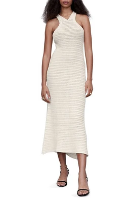 MANGO Open Stitch Cotton Blend Midi Dress Ecru at Nordstrom,