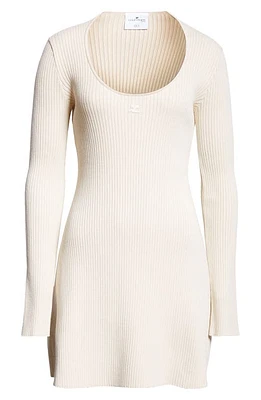 Courrèges Holistic Long Sleeve Scoop Neck Rib Dress Oat Meal at Nordstrom,