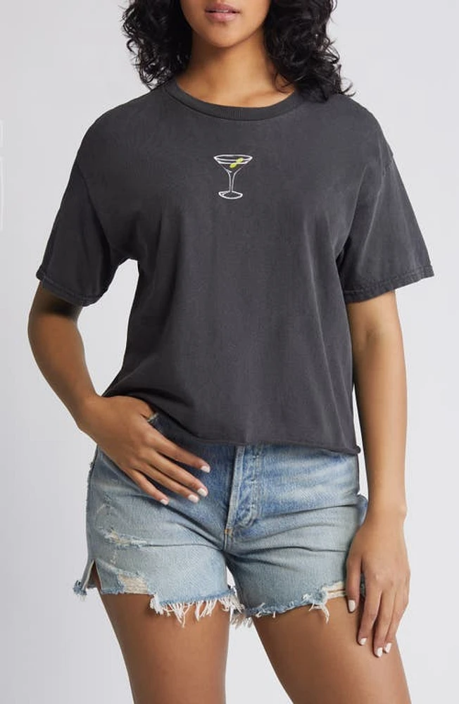 Vinyl Icons Martini Cotton Graphic Baby Tee Washed Black at Nordstrom,