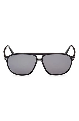 TOM FORD Bruce 61mm Polarized Navigator Sunglasses in Shiny Black /Polarized Smoke at Nordstrom