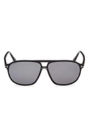 TOM FORD Bruce 61mm Polarized Navigator Sunglasses in Shiny Black /Polarized Smoke at Nordstrom