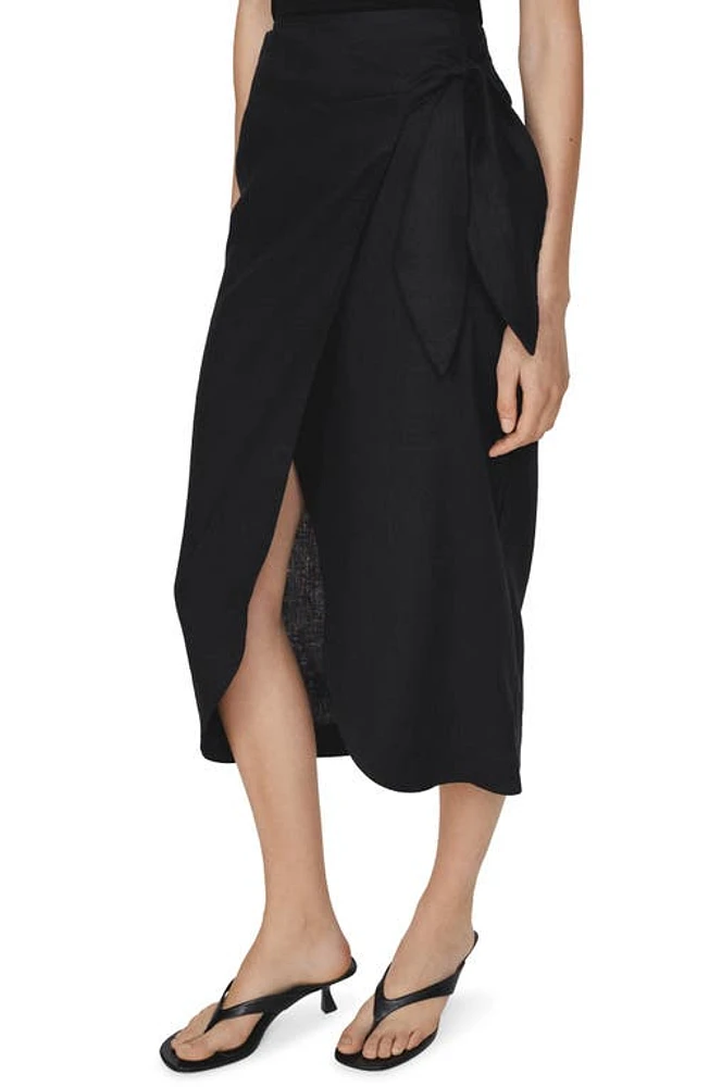 MANGO Wrap Front Linen Midi Skirt at Nordstrom,