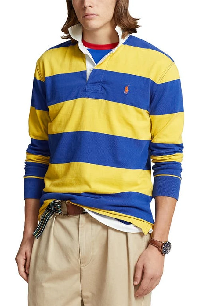 Polo Ralph Lauren Stripe Cotton Rugby Shirt Chrome Yellow/Cruise Royal at Nordstrom,